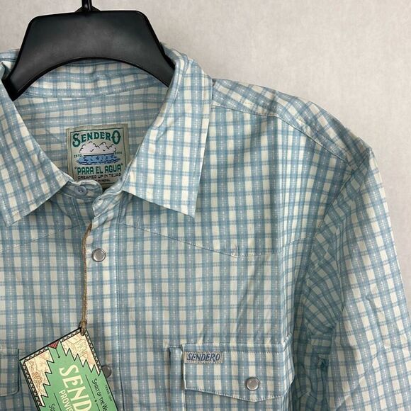 Sendero Provision Co Confluence Tech Shirt Sz XL Blue White Long Sleeve Snap But - Picture 2 of 8